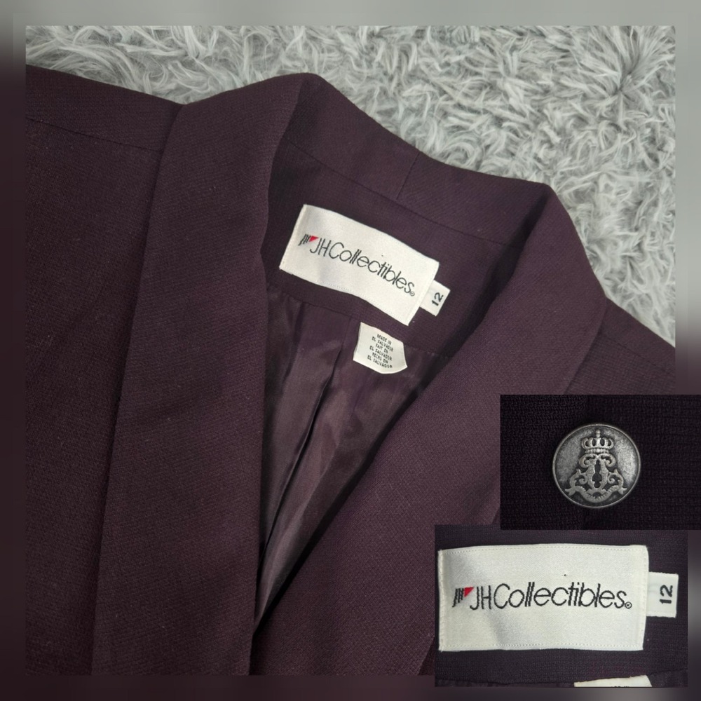 JH Collectibles Womens 12 Purple 5 Metal Button No Vent Blazer‎ Suit Jacket